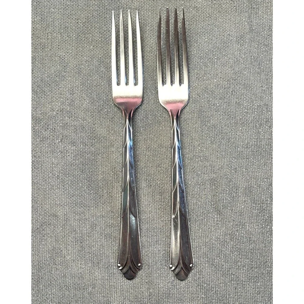 Vintage EKCO Kenilworth Set of Two Dinner Forks Stainless Steel Art Deco